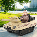 Kids' Ride-On Tank with Rubber Tracks, Rotating Turret, and Functional Cannon