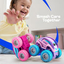 Girls' Friction Powered Pull Back Motorized Car Toy Set with Crash and Flip Features