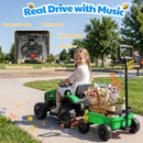 Joyracer 12V Green Bluetooth Remote Control Tractor Trailer Ride-On Car with LED Lights