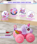 Ayiaum Pink and Purple Unicorn RC Car with Lights, 4.01 inches