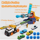 28" Ejection Transport Truck Playset with 4 Race Cars and 6 Foam Balls Featuring Lights and Sounds for Kids