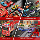 Fire Truck Playset with Collapsible Race Track & 12 Diecast Vehicles for Children