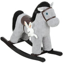 Gray Plush Rocking Horse Ride-On Toy with Realistic Neigh Sound