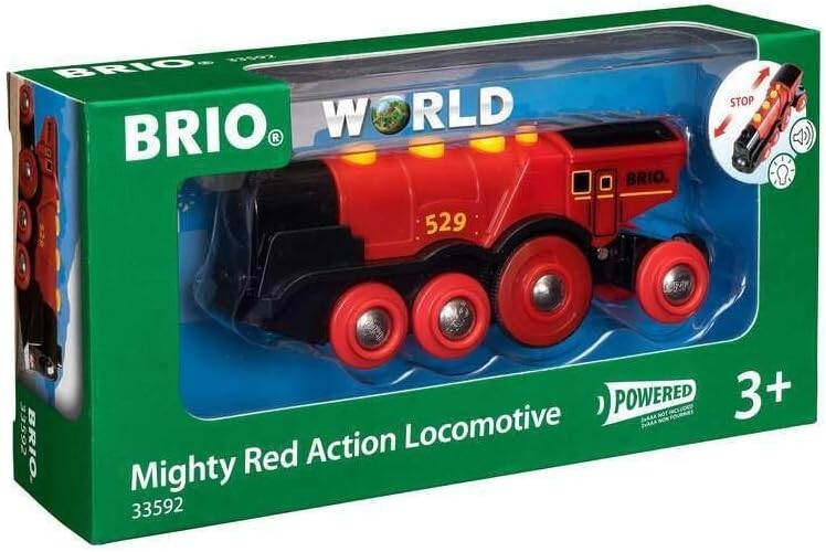 Battery Operated Wooden Train Locomotive with Lights and Sound for Kids Ages 3+