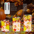 Maple Leaf Battery-Powered Flameless Candles in Red Glass for Fall Decor