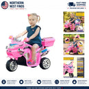 Electric Pink 3-Wheel Ride-On Motorcycle for Kids with Reverse Sounds and Headlights