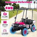 24V 7AH Pink 4WD 2-Seater Kids Golf Cart Ride-On Car with Storage and Remote Control