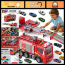 Fire Truck Playset with Collapsible Race Track & 12 Diecast Vehicles for Children