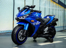 Boys Blue Electric Ride-On Motorcycle with Training Wheels for Kids Aged 3+