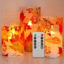 Maple Leaf Battery-Powered Flameless Candles in Red Glass for Fall Decor