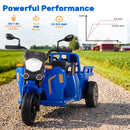 3-Wheel 12V Kids Motorcycle with Trailer, Shovel, Dual 75W Motors, and Music