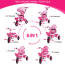 JMMD 7-in-1 Pink Toddler Tricycle with Push Handle for Ages 1-5