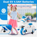 Costzon 12V Blue and White Ride-On Pony with Training Wheels