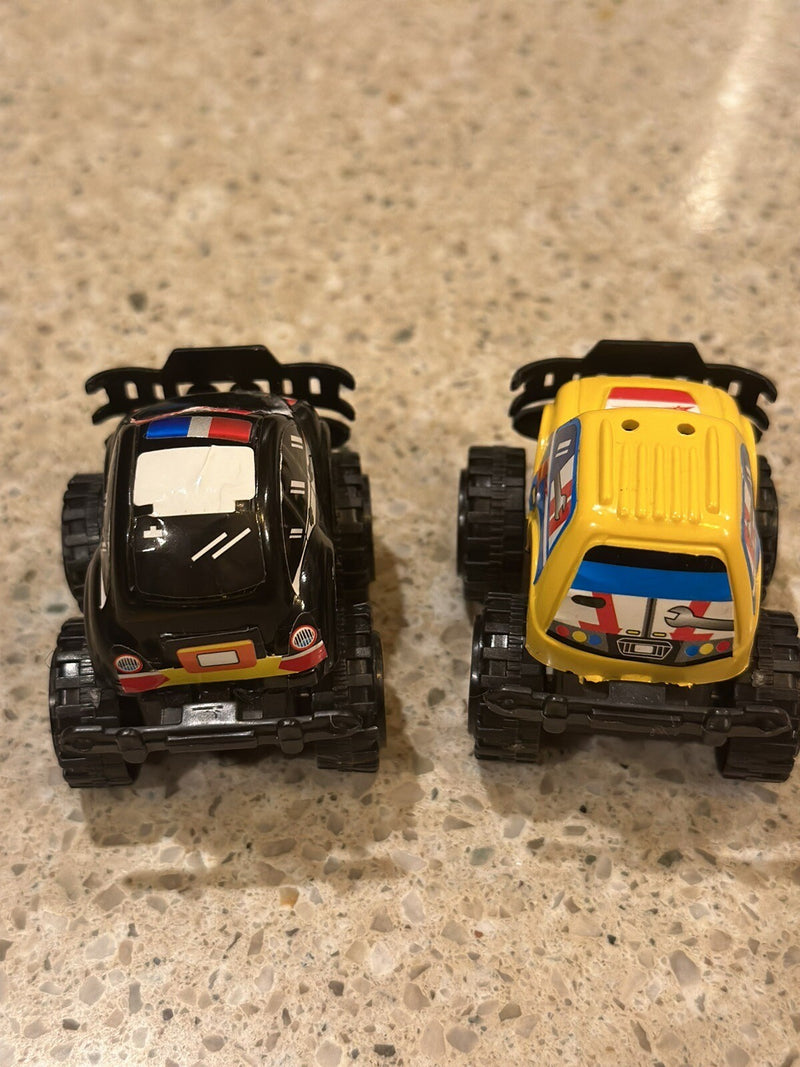 Set of 2 Micro Pull-Back Cars 2-Inch – Yellow SUV Racer & Black Police Car