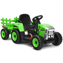 Honeyjoy 12V Green Ride-On Tractor with Trailer, Ground Loader, Remote Control, and Lights for Kids