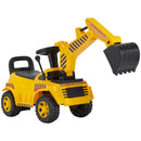 Kids' Yellow Excavator Digger Car with Music and Helmet, 55 lbs Capacity
