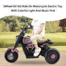 Pink 3-Wheel 6V Electric Motorcycle Toy for Kids with Colorful Lights and Music