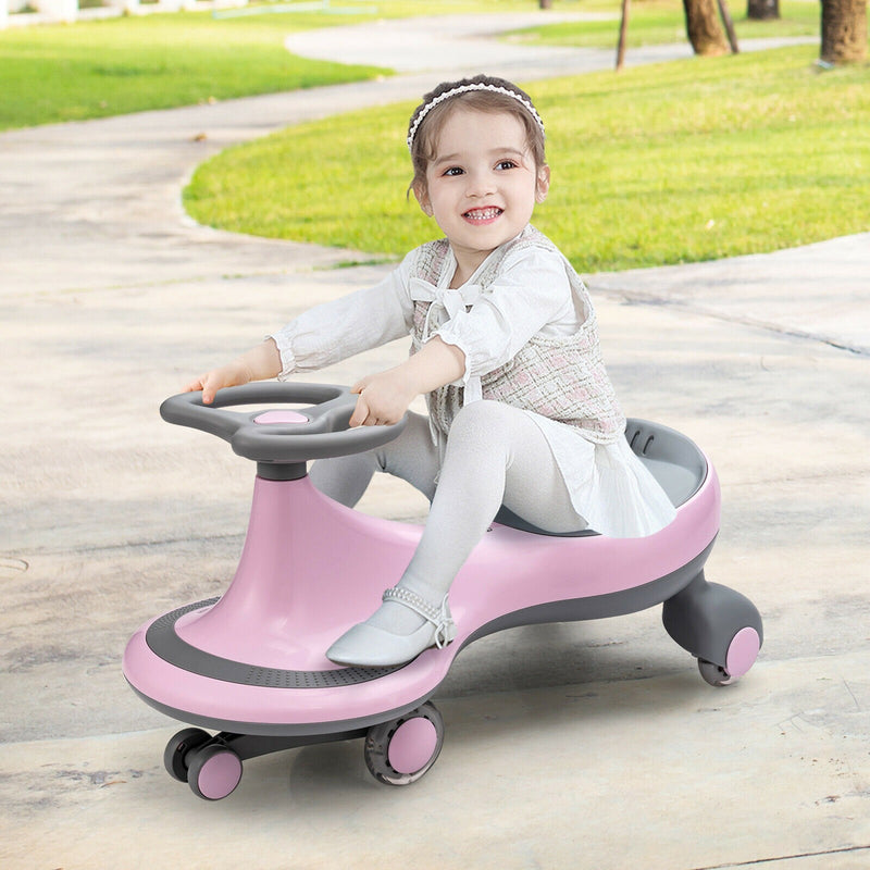 Wiggle Car Ride-On Toy with Flashing Wheels for Toddlers and Kids Pink
