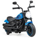 Blue 6V Electric Motorcycle for Kids with Training Wheels, LED Lights, and Music