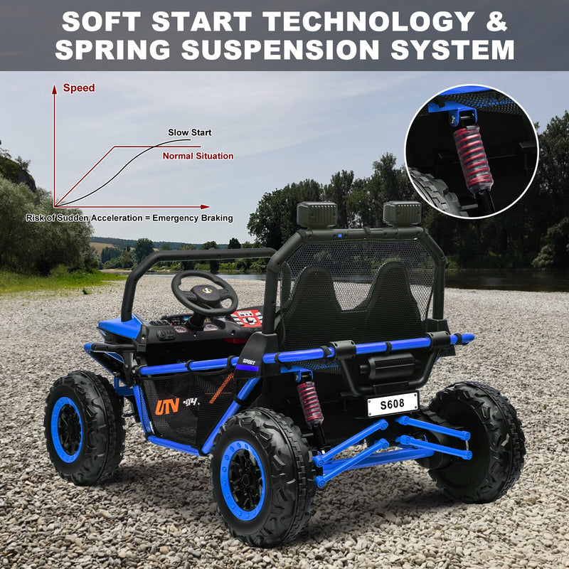 24V Electric 2-Seater Kids Ride-On 4WD UTV Truck with Remote Control Blue