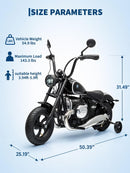 24V Children’s Electric Motorcycle with Training Wheels and Speed Regulation, Supports Up to 143lbs