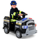 12V Black Toddler Fire Truck Ride-On Toy with Shovel and Wrench