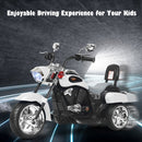 White 3-Wheel Chopper Trike Motorcycle for Kids with Headlight and Horn