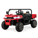 12V Red Electric Dump Truck with Remote Control and Shovel for Two Riders