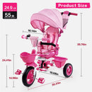 JMMD 7-in-1 Pink Toddler Tricycle with Push Handle for Ages 1-5