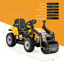12V Electric Yellow Road Roller Ride-On Tractor with Remote Control, Music & LED Lights