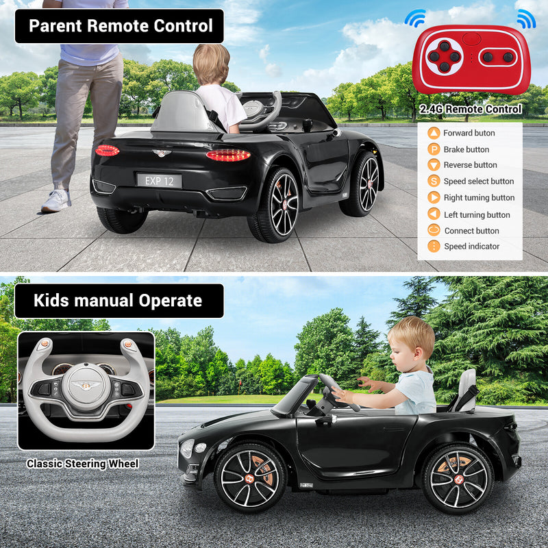 12V Licensed Bentley-Style Electric Ride-On Car for Kids with Remote Control