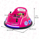 12V Pink Remote-Controlled Bumper Car for Kids with Flashing LED Lights and Music