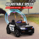 12V Black Ride-On Police Car for Kids with Remote Control, Siren, Lights, and Suspension