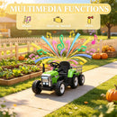 12V Green Electric Tractor with Trailer, Remote Control, Music, and Lights