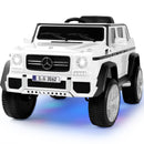 White 12V Electric Ride-On Car for Kids with 3 Speeds, Music, LED Lights, MP3, and Remote Control