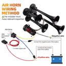 12V Truck Train Horn System with Air Compressor and Quad Metal Trumpets