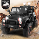 12V Battery-Powered Black Kids Ride-On Truck with Remote Control, MP3, LED Lights, USB, and Cover