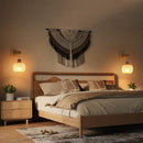 Set of 2 Boho Battery-Operated Wall Sconces with Wood and Bamboo Design
