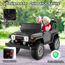Black 12V Battery Operated Two-Seater Ride-On Car with 3-Point Seat Belts and Doors