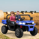 12V Blue Electric UTV Dump Truck with Remote Control, Shovel, and Dump Bed for Two Riders