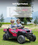 Hot Pink 24V Two-Seater Ride-On Car for Kids with Sun Shade and Dump Bed