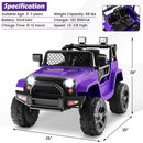 Purple 12V Electric Ride-On Truck for Kids with Remote, Music, and Lights