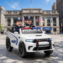 12V Dodge Police Car Ride-On for Kids Ages 3-6, White, 2-Seater