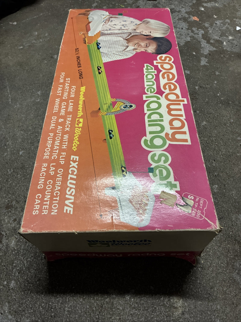 Vintage 4-Lane Speedway Racing Set with Original Box, Used Condition