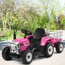 Honeyjoy 12V Pink Ride-On Tractor with Trailer, Remote Control, and Lights
