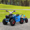 Blue Kids ATV Quad Car with Rear Trailer