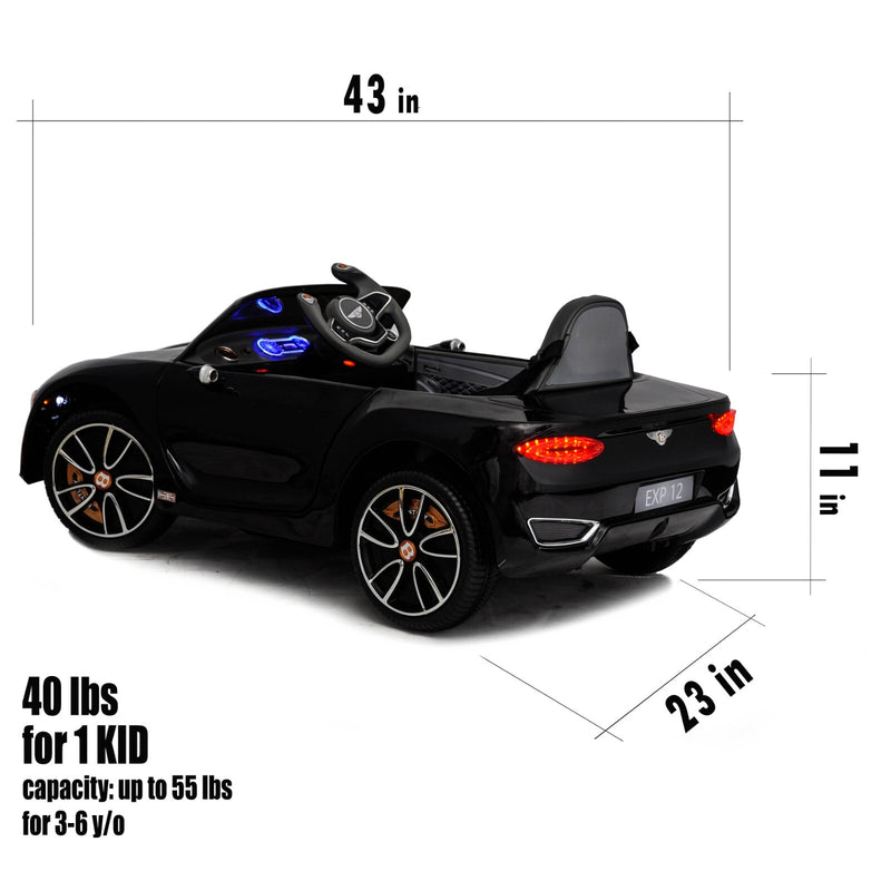 12V Licensed Bentley Ride-On Car for Kids with Remote Control, MP3, and Radio in Multiple Colors