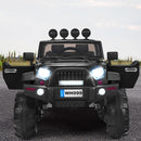 12V Black Kids Ride-On Truck with RC Control, Spring Suspension, LED Lights, and Music Trunk
