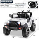 Electric 12V White Ride-On Truck for Kids with Remote Control, Music, and Lights