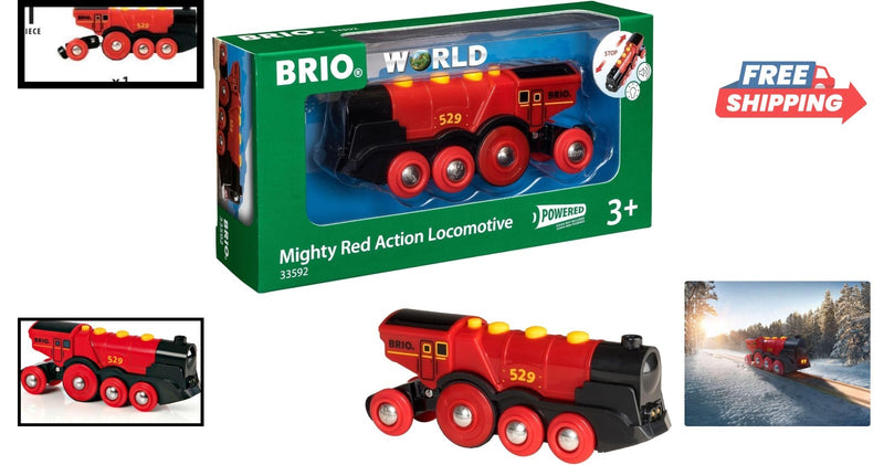 Mighty Red Motorized Toy Locomotive Train with Lights and Sound